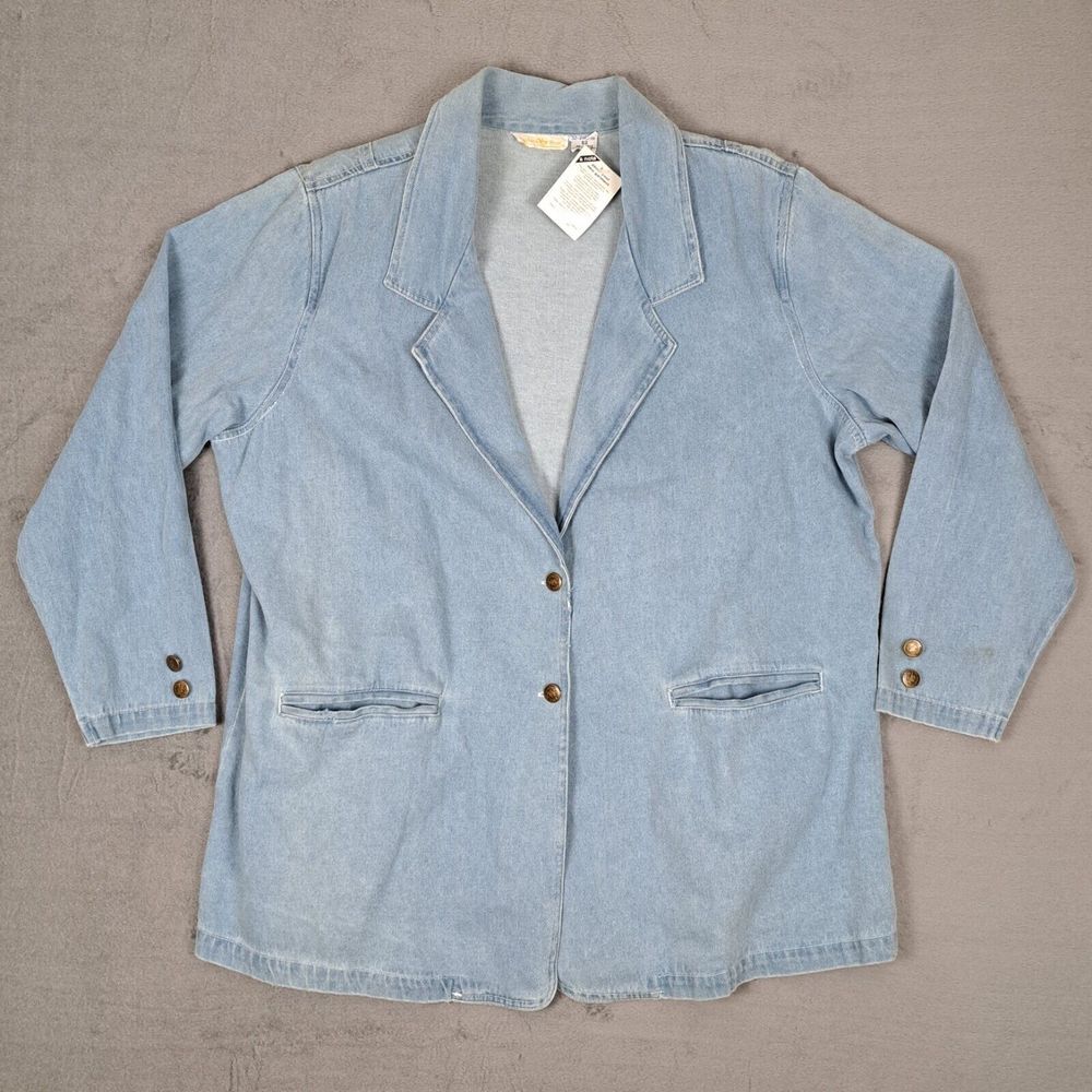 Hunters Run Denim‎ Blazer B2 Womens Blue Cotton Boyfriend Jacket VTG Y2K NWT